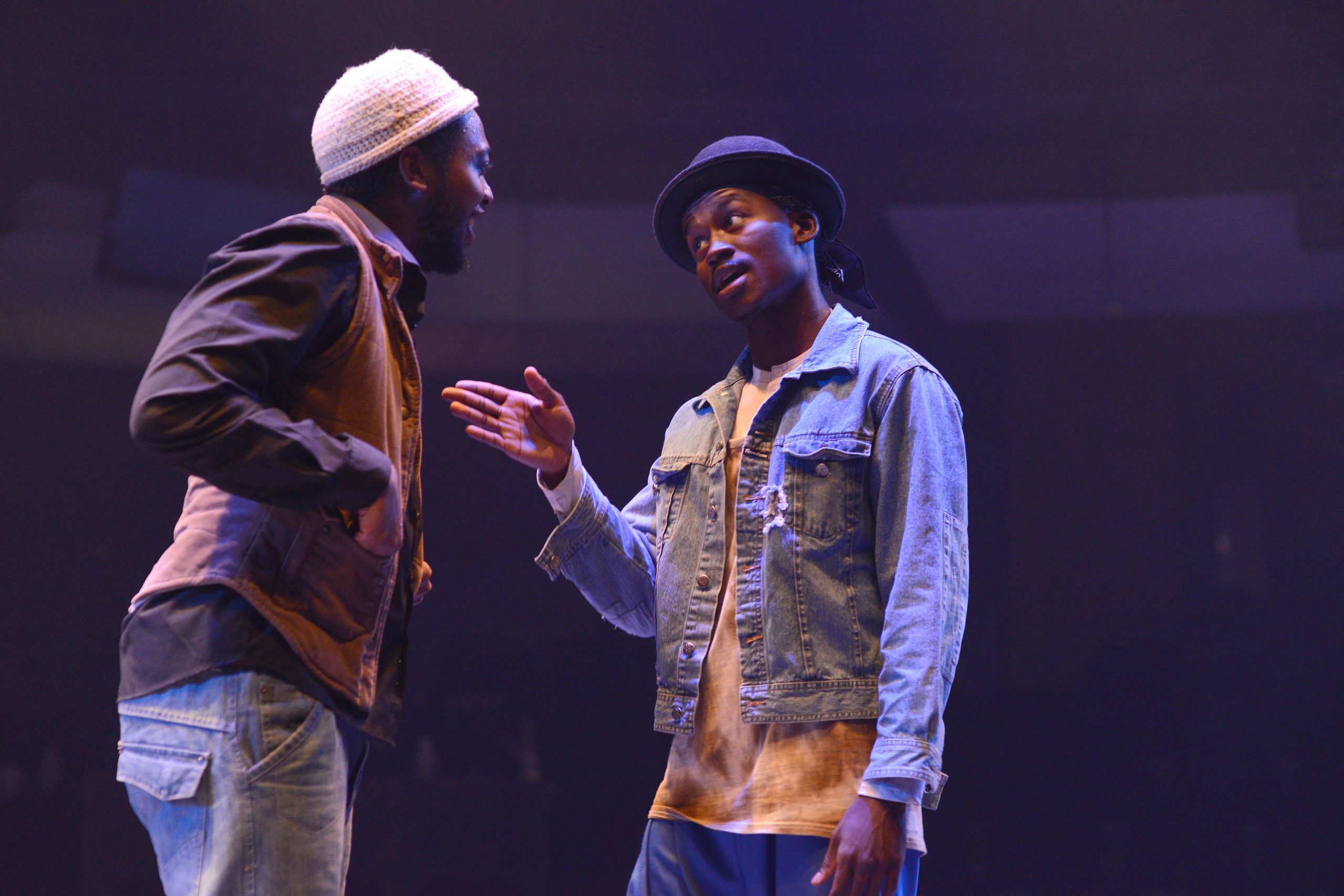 Kathu Ramabulana and Hungani Ndlovu in Pass Over directed by James Ngcobo at the Market Theatre (Photos by Suzy Bernstein)