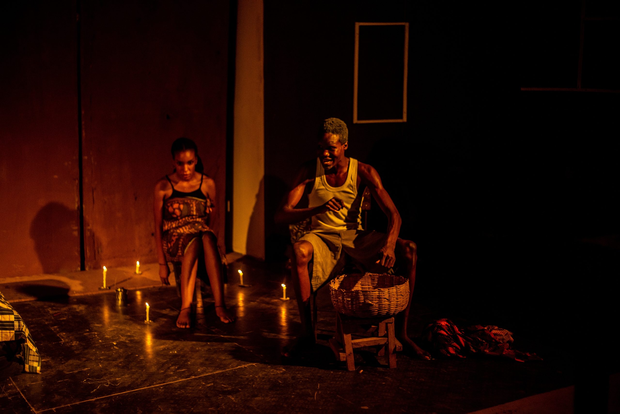 Ojemba (Chiedoziealum Samsong) and brother-brother Ndaa Okenta (Chukwuebuka Eneh) prepare the spell to prolong their lives. (Photo by The Rebelrace)