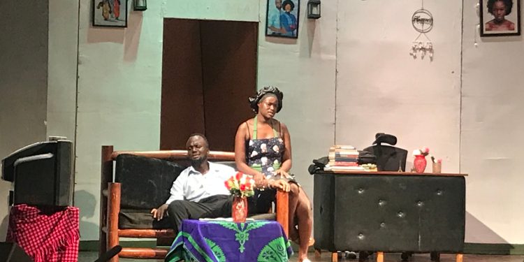 Byamukama Bryan, Mara Jollie, Kayiwa Nicholus and Immac Shantel for dinner in Strip Poker at the Uganda National Theatre (Photos by Ndibaza Esther)