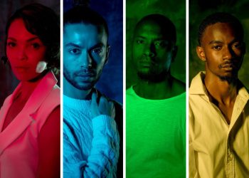 Odile Gertze (in red), Mukendu Ndjavera (green), Michael Nakale (yellow) and Rodelio Lewis (blue) are in Rodney Gariseb's Naked Spaces. (Photos by NTN)