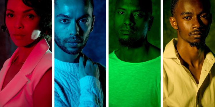Odile Gertze (in red), Mukendu Ndjavera (green), Michael Nakale (yellow) and Rodelio Lewis (blue) are in Rodney Gariseb's Naked Spaces. (Photos by NTN)